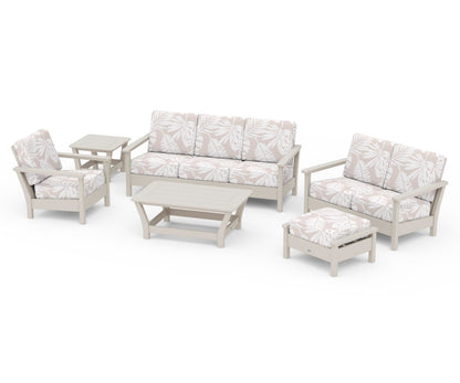 POLYWOOD® Harbour 6-Piece Outdoor Living Set in Sand / Leaf Dune Burlap