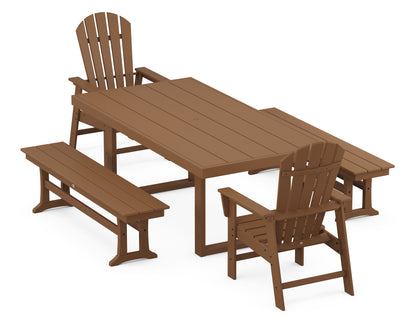 POLYWOOD® South Beach 5-Piece Dining Set with Benches in Teak