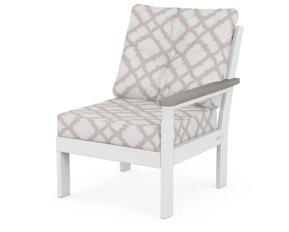 POLYWOOD® Vineyard Modular Right Arm Chair in White / Driftwood / Trellis Dune Burlap