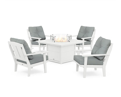 POLYWOOD® Mission 5-Piece Deep Seating Set with Fire Pit Table in White / Spa
