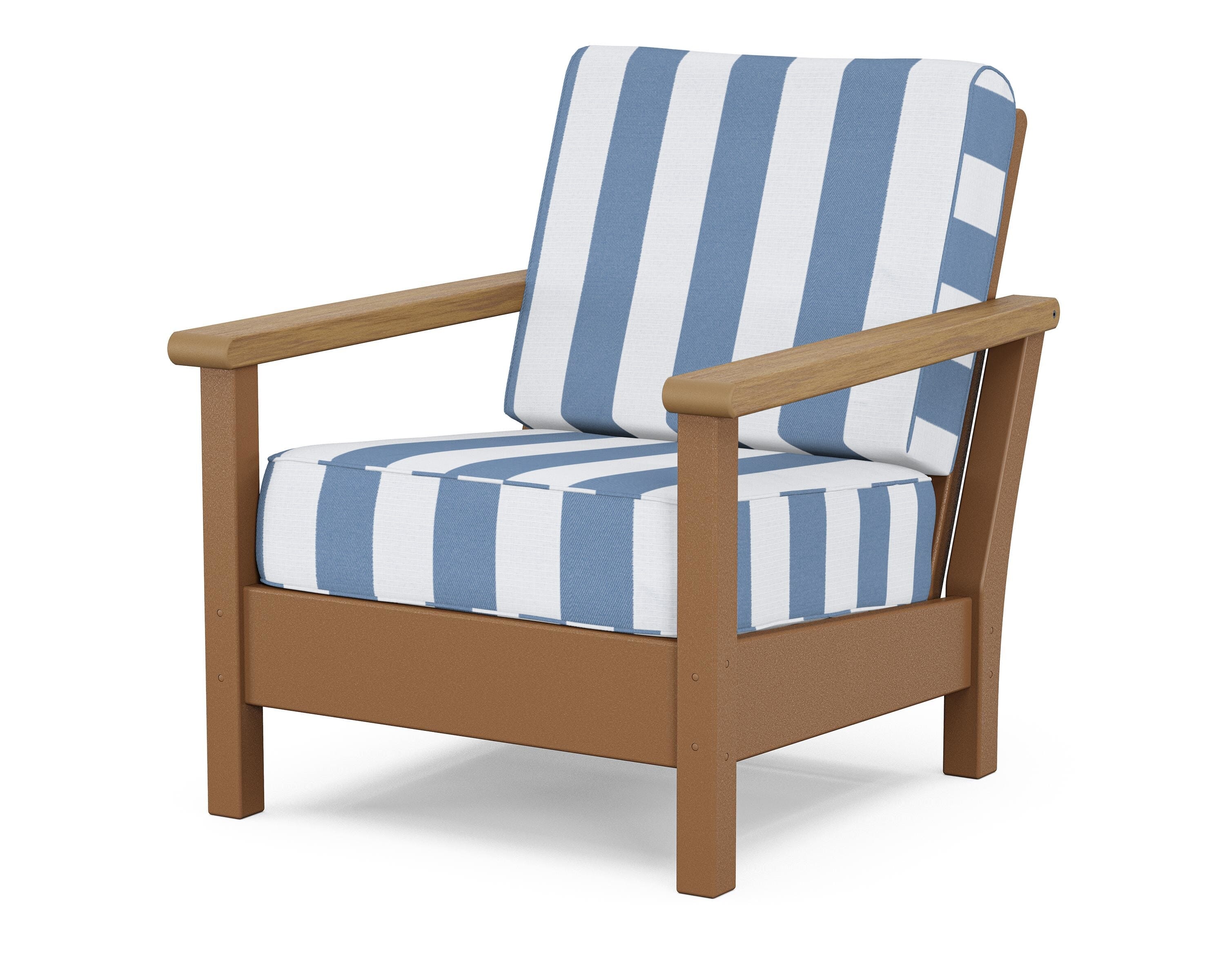 POLYWOOD® Harbour Deep Seating Chair in Teak / Natural / Cabana Stripe Sky Blue
