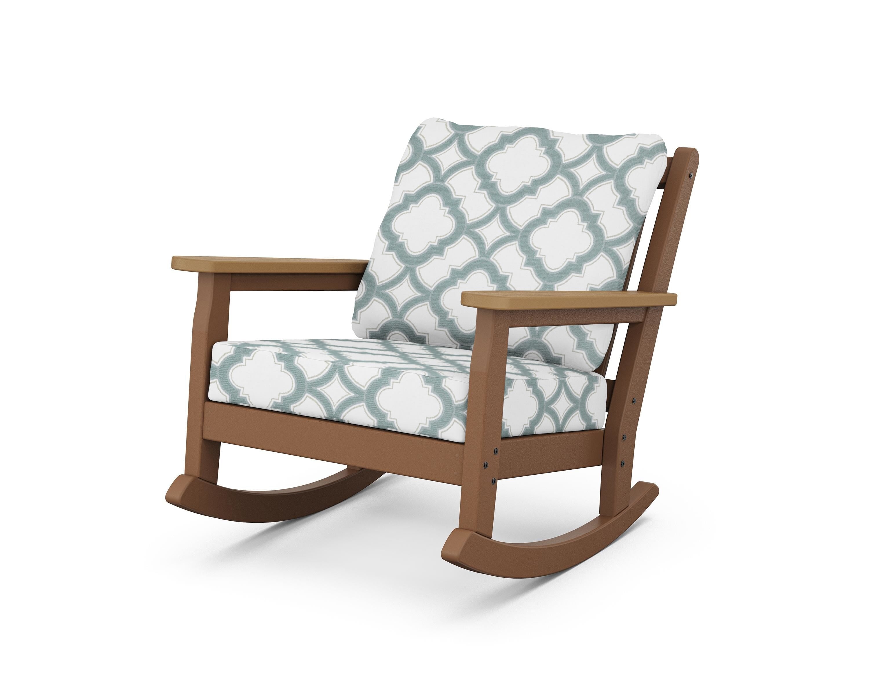POLYWOOD® Chippendale Deep Seating Rocking Chair in Teak / Natural / Trellis Glacier Spa