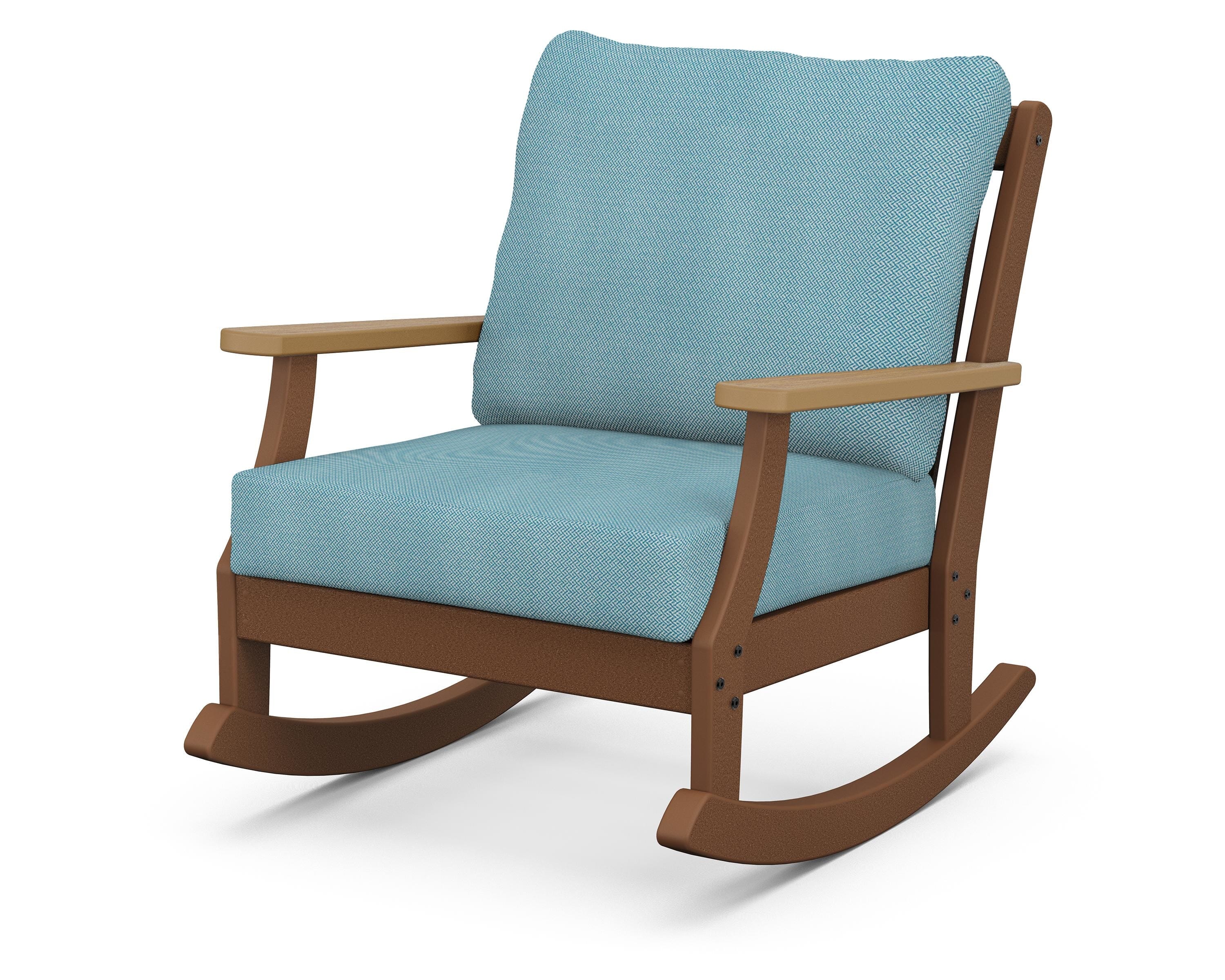 POLYWOOD® Braxton Deep Seating Rocking Chair in Teak / Natural / Lattice Sky Blue