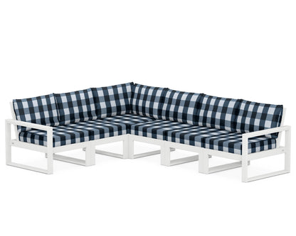 POLYWOOD® EDGE 6-Piece Modular Deep Seating Set in White / Buffalo Plaid Marine Indigo
