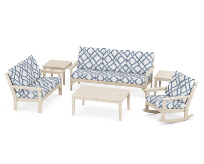 POLYWOOD® Vineyard 6-Piece Deep Seating Set in Sand / Trellis Sky Blue