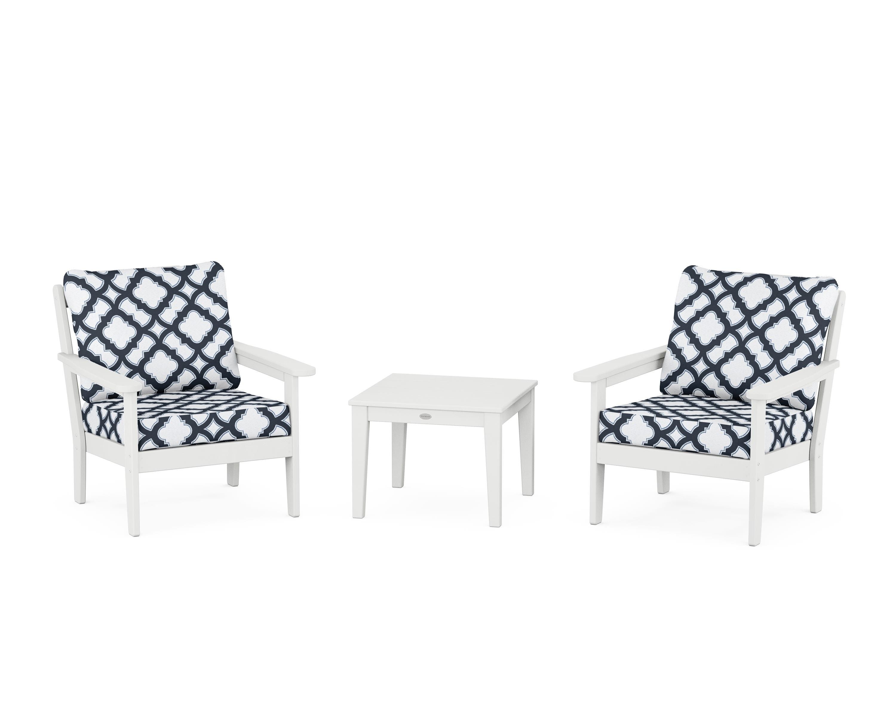 Country Living Cottage 3-Piece Deep Seating Set in White / Trellis Marine Indigo
