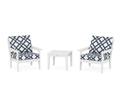 Country Living Cottage 3-Piece Deep Seating Set in White / Trellis Marine Indigo