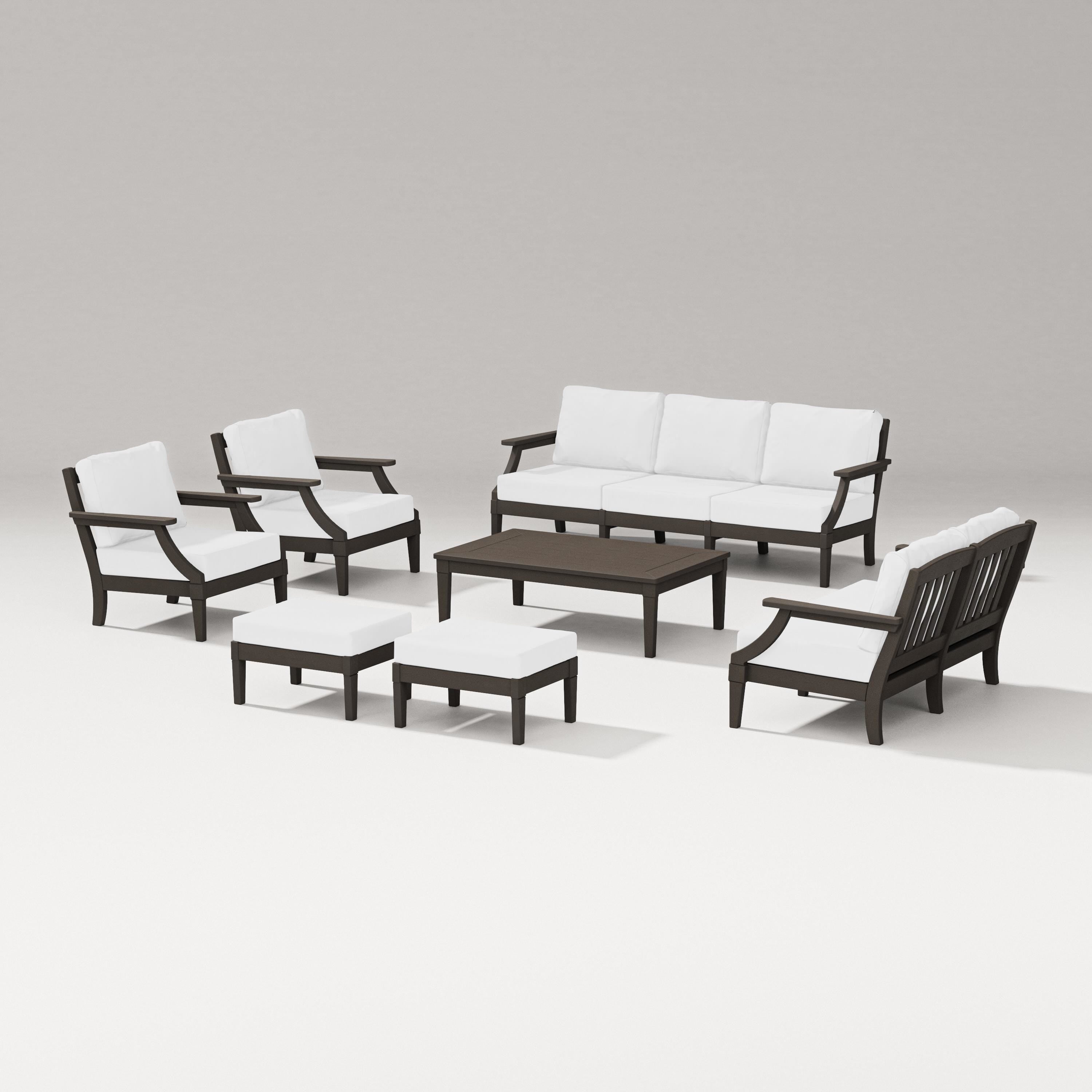 PW Designer Series Estate 7-Piece Lounge Sofa Set in Vintage Coffee / Natural