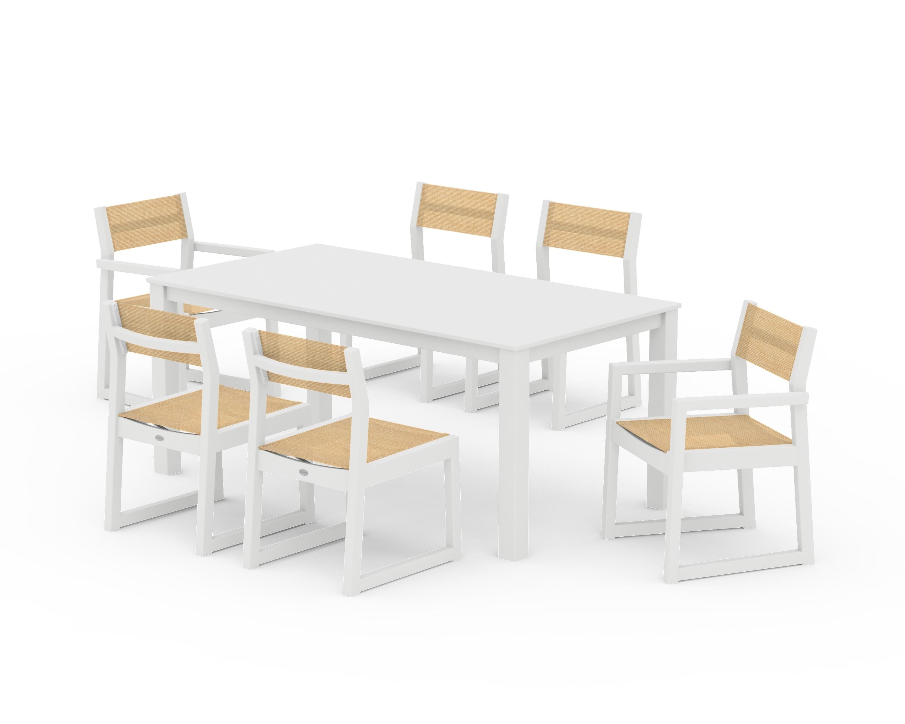 POLYWOOD® EDGE Sling 7-Piece Parsons Dining Set in White / Dupioni Apricot Sling