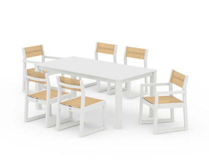 POLYWOOD® EDGE Sling 7-Piece Parsons Dining Set in White / Dupioni Apricot Sling