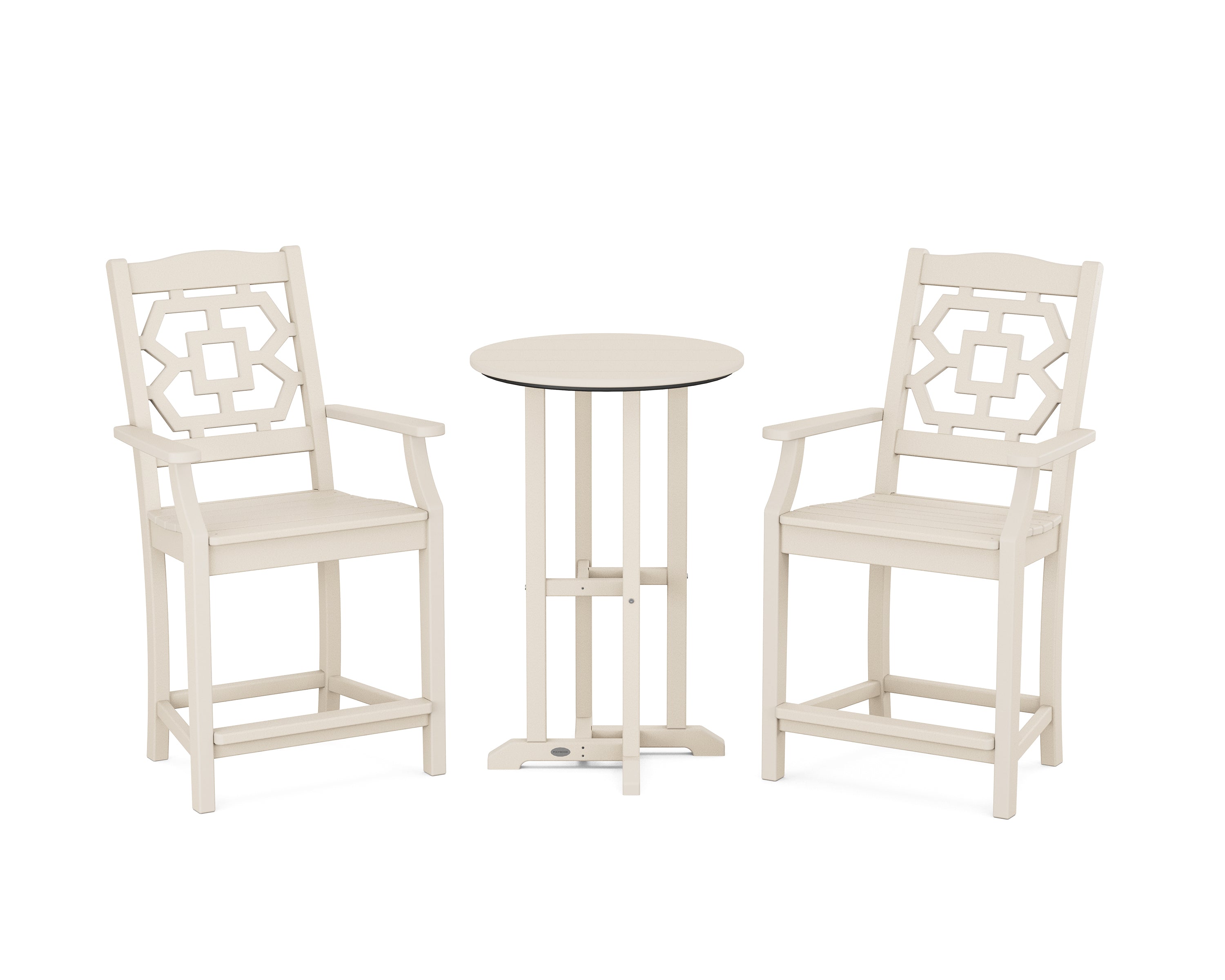 Martha Stewart by POLYWOOD® Chinoiserie 3-Piece Farmhouse Bistro Counter Set in Sand