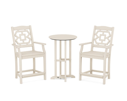 Martha Stewart by POLYWOOD® Chinoiserie 3-Piece Farmhouse Bistro Counter Set in Sand