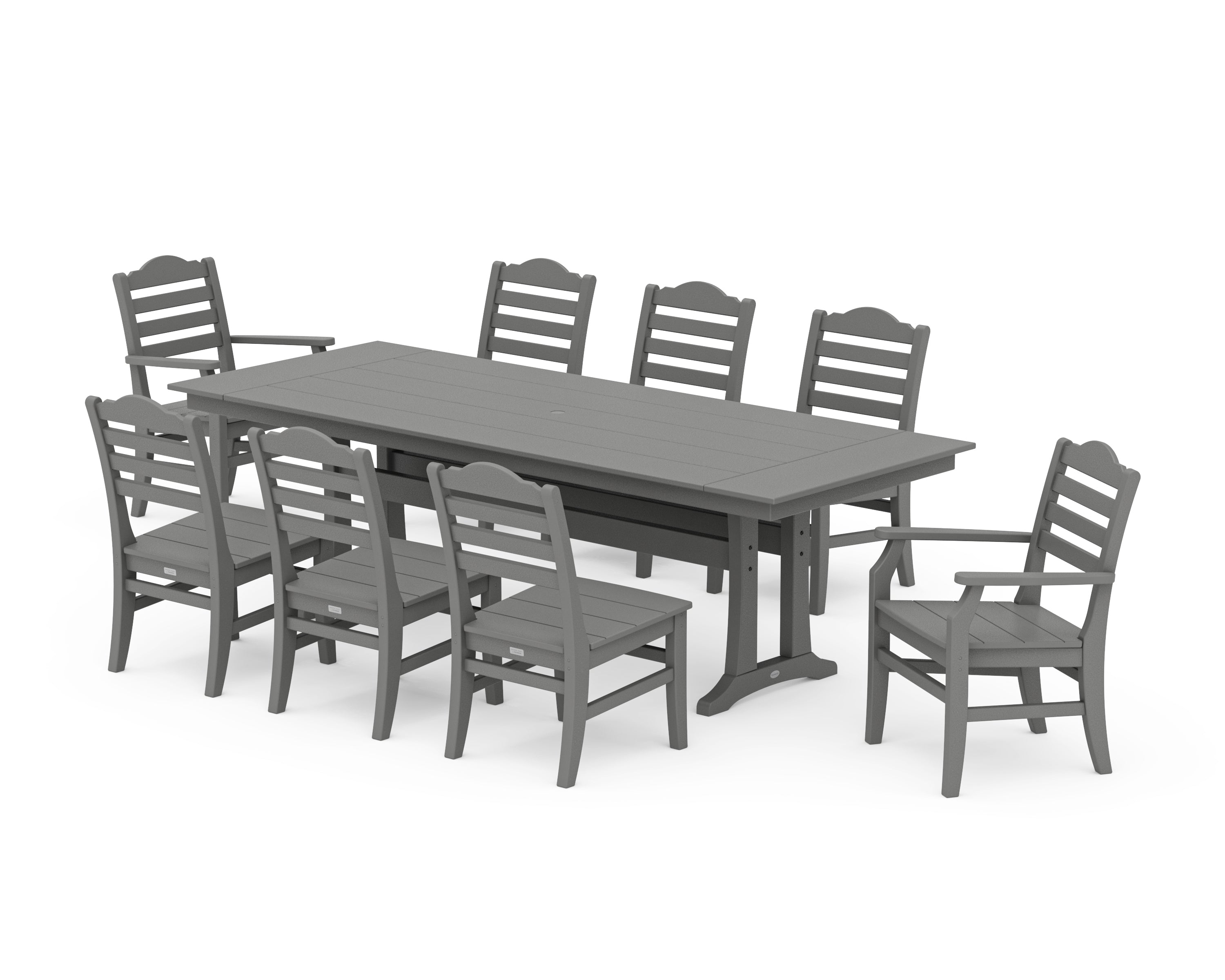 POLYWOOD® Savannah 9-Piece Farmhouse Dining Set with Trestle Legs in Slate Grey