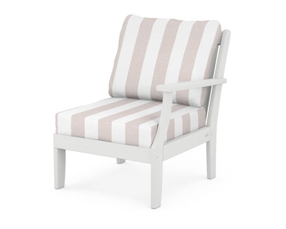 POLYWOOD® Braxton Modular Right Arm Chair in White / Cabana Stripe Dune Burlap