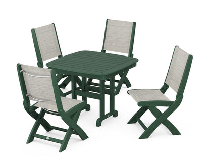 POLYWOOD® Coastal Folding Side Chair 5-Piece Dining Set in Green / Birch Sling