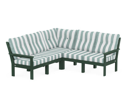 POLYWOOD® Vineyard 5-Piece Sectional in Green / Cabana Stripe Glacier Spa
