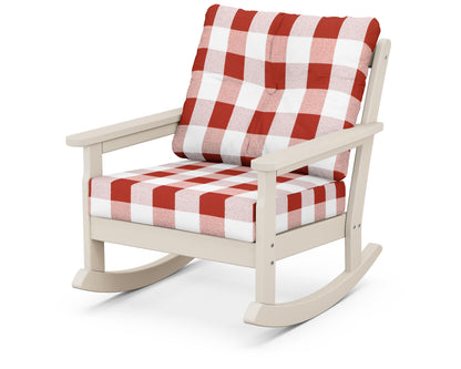 POLYWOOD® Vineyard Deep Seating Rocking Chair in Sand / Buffalo Plaid Crimson