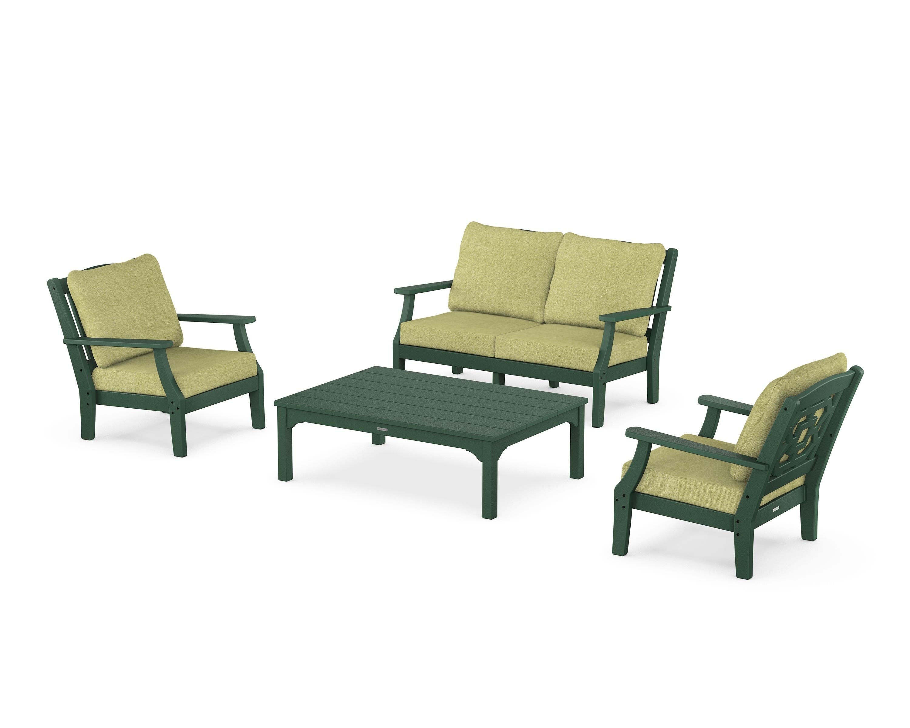 Martha Stewart by POLYWOOD® Chinoiserie 4-Piece Deep Seating Set with Loveseat in Green / Chartreuse Boucle