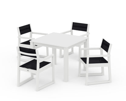 POLYWOOD® EDGE Sling Arm Chair 5-Piece Parsons Dining Set in White / Black Sling