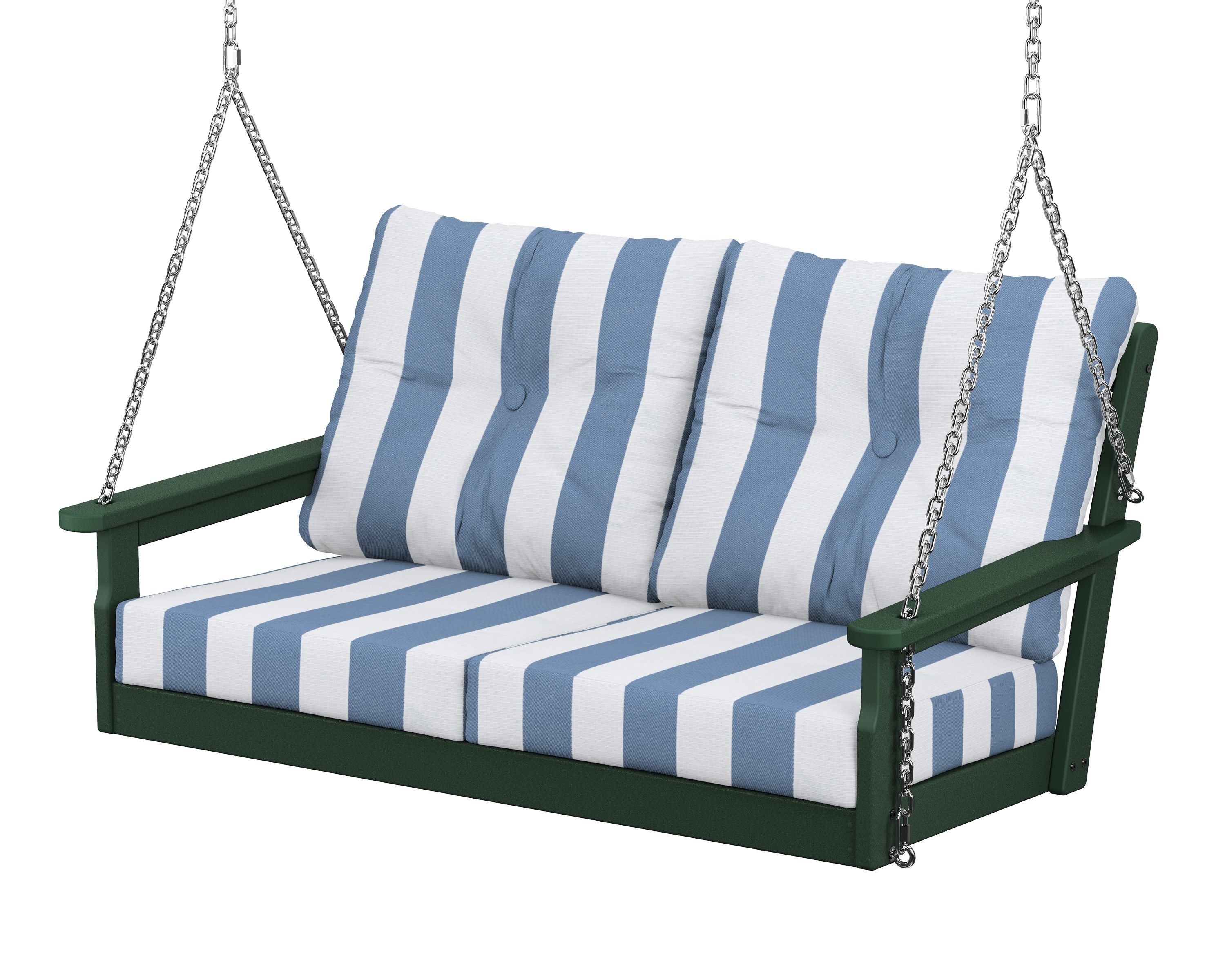 POLYWOOD® Vineyard Deep Seating Swing in Green / Cabana Stripe Sky Blue