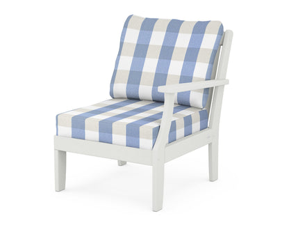 POLYWOOD® Braxton Modular Right Arm Chair in Vintage White / Buffalo Plaid Sky Blue
