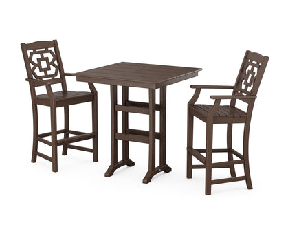 Martha Stewart by POLYWOOD® Chinoiserie 3-Piece Farmhouse Bar Set with Trestle Legs in Mahogany