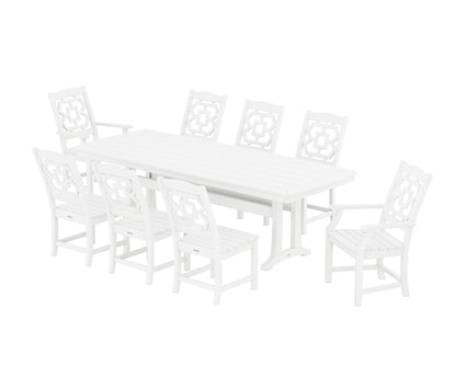 Martha Stewart by POLYWOOD® Chinoiserie 9-Piece Dining Set with Trestle Legs in White