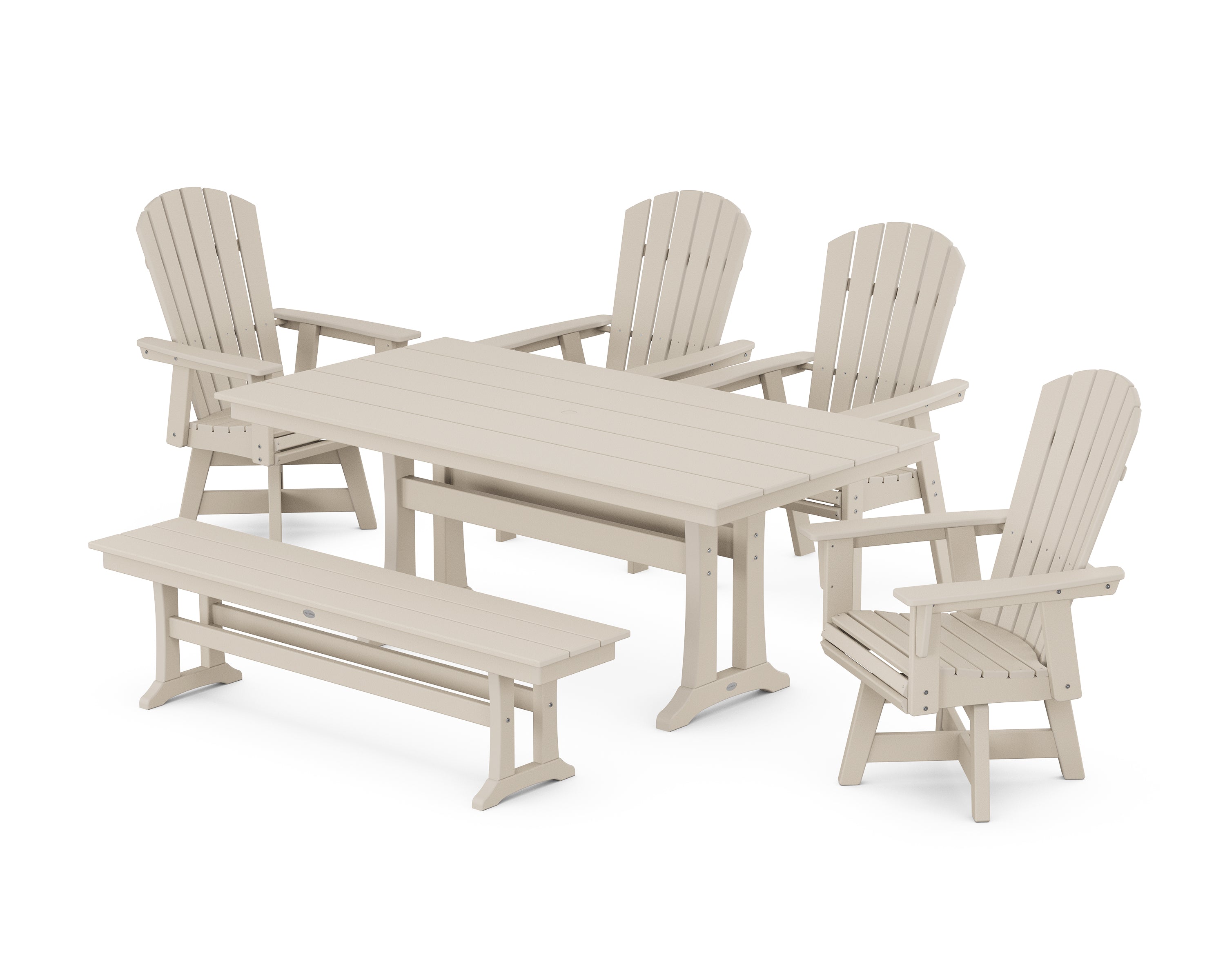 POLYWOOD® Nautical Adirondack Swivel 6-Piece Farmhouse Dining Set With Trestle Legs in Sand