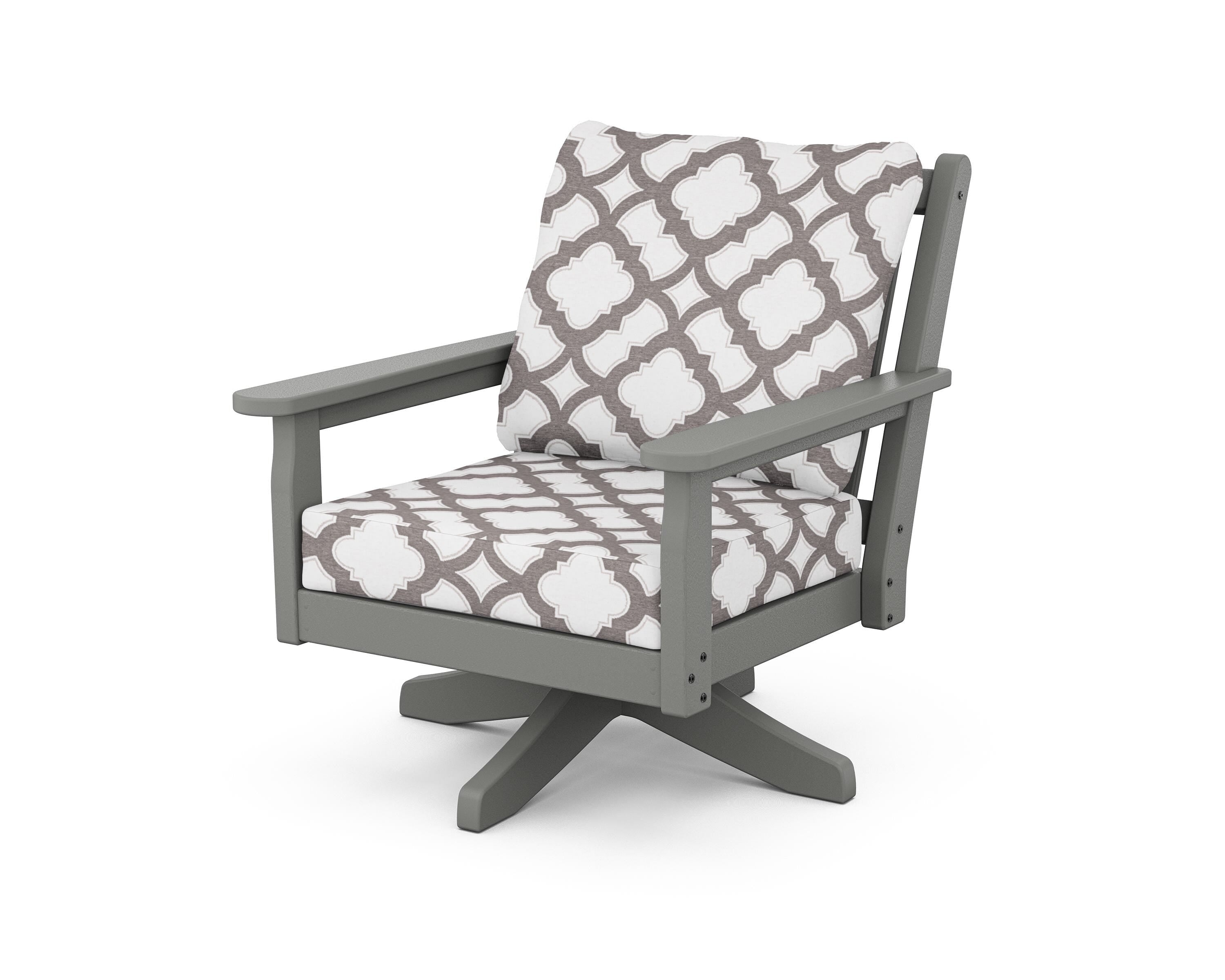 POLYWOOD® Chippendale Deep Seating Swivel Chair in Slate Grey / Trellis Grey Mist