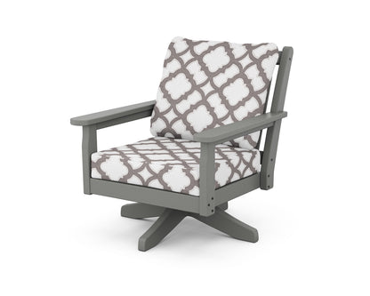 POLYWOOD® Chippendale Deep Seating Swivel Chair in Slate Grey / Trellis Grey Mist