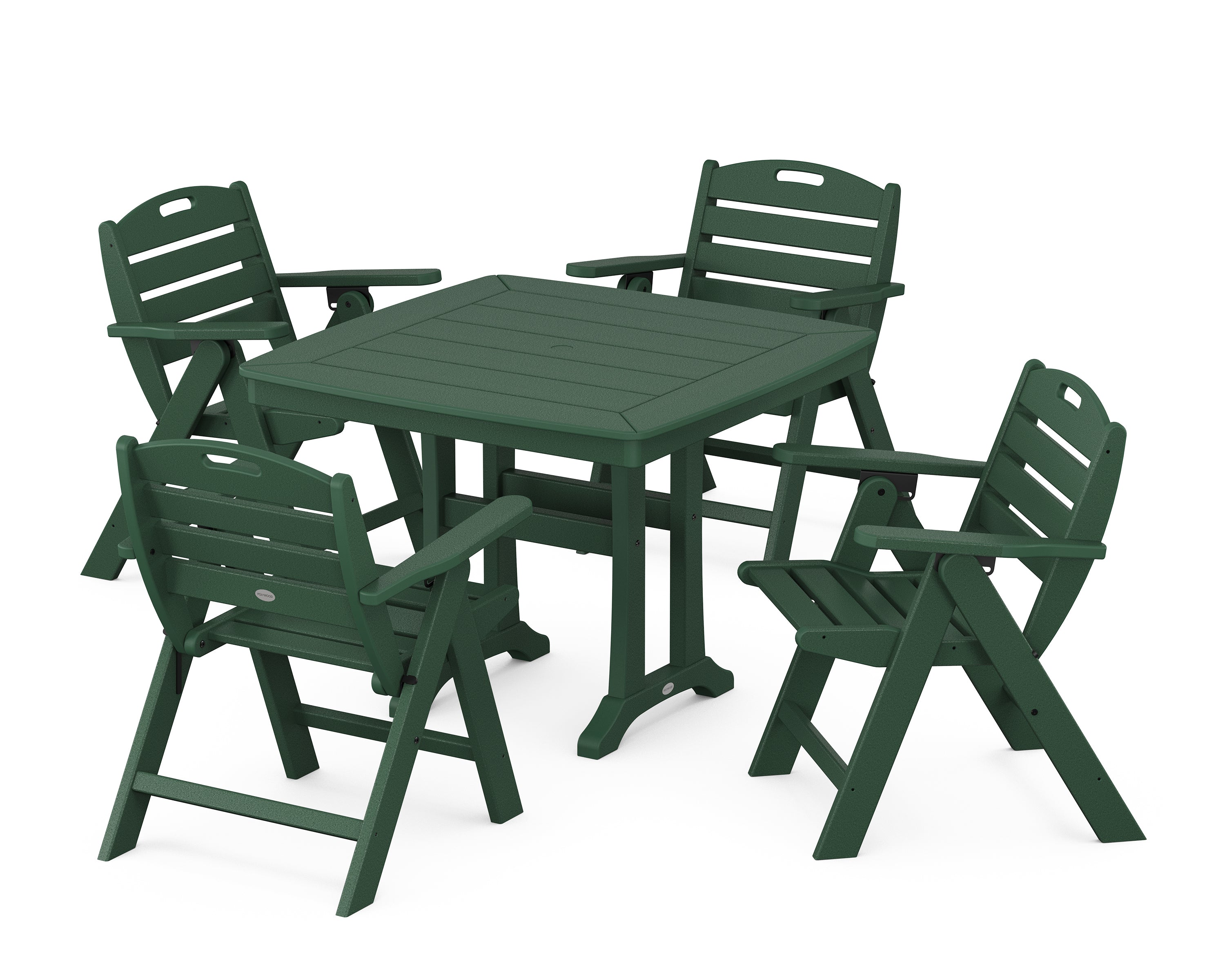POLYWOOD® Nautical Folding Lowback Chair 5-Piece Dining Set with Trestle Legs in Green