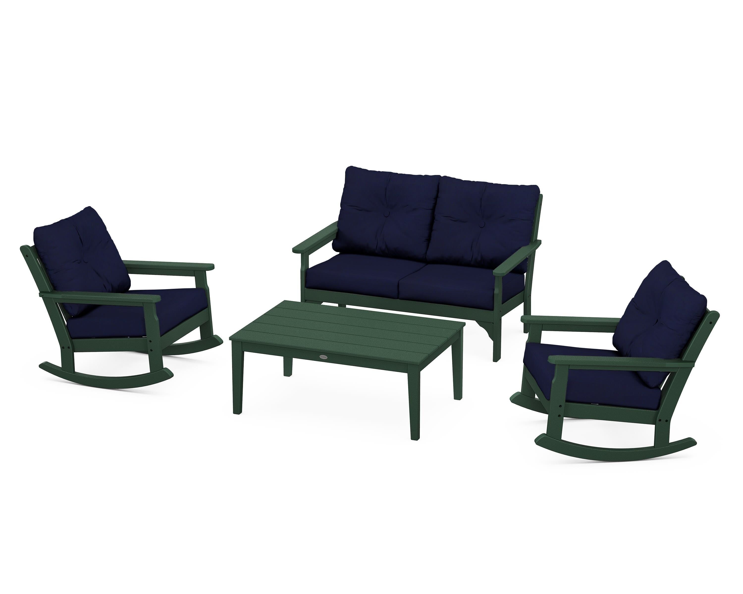 POLYWOOD® Vineyard 4-Piece Deep Seating Rocking Chair Set in Green / Navy