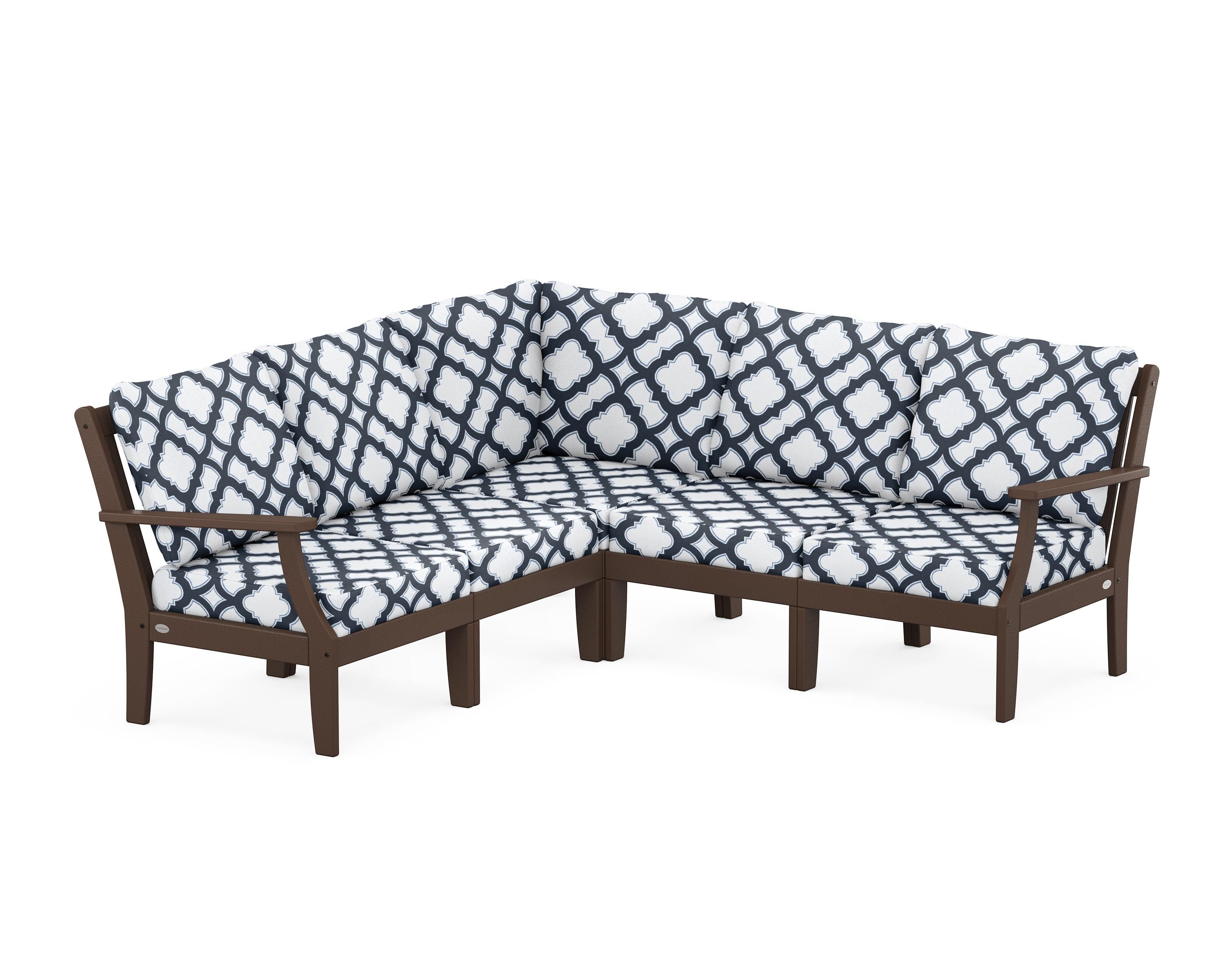 POLYWOOD® Braxton Modular 5-Piece Deep Seating Set in Mahogany / Trellis Marine Indigo