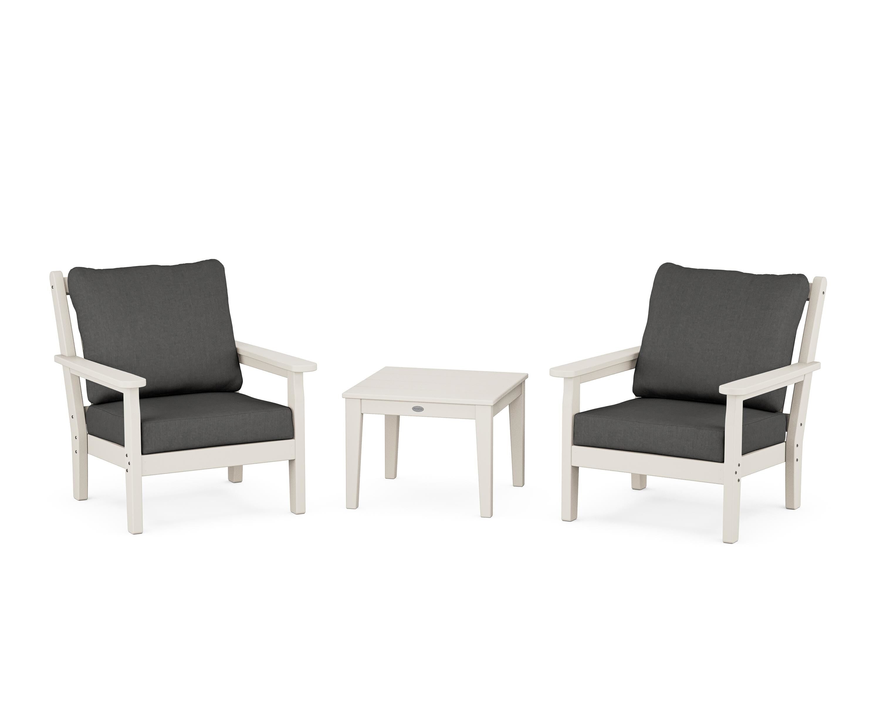 POLYWOOD® Chippendale 3-Piece Deep Seating Set in Sand / Spectrum Carbon
