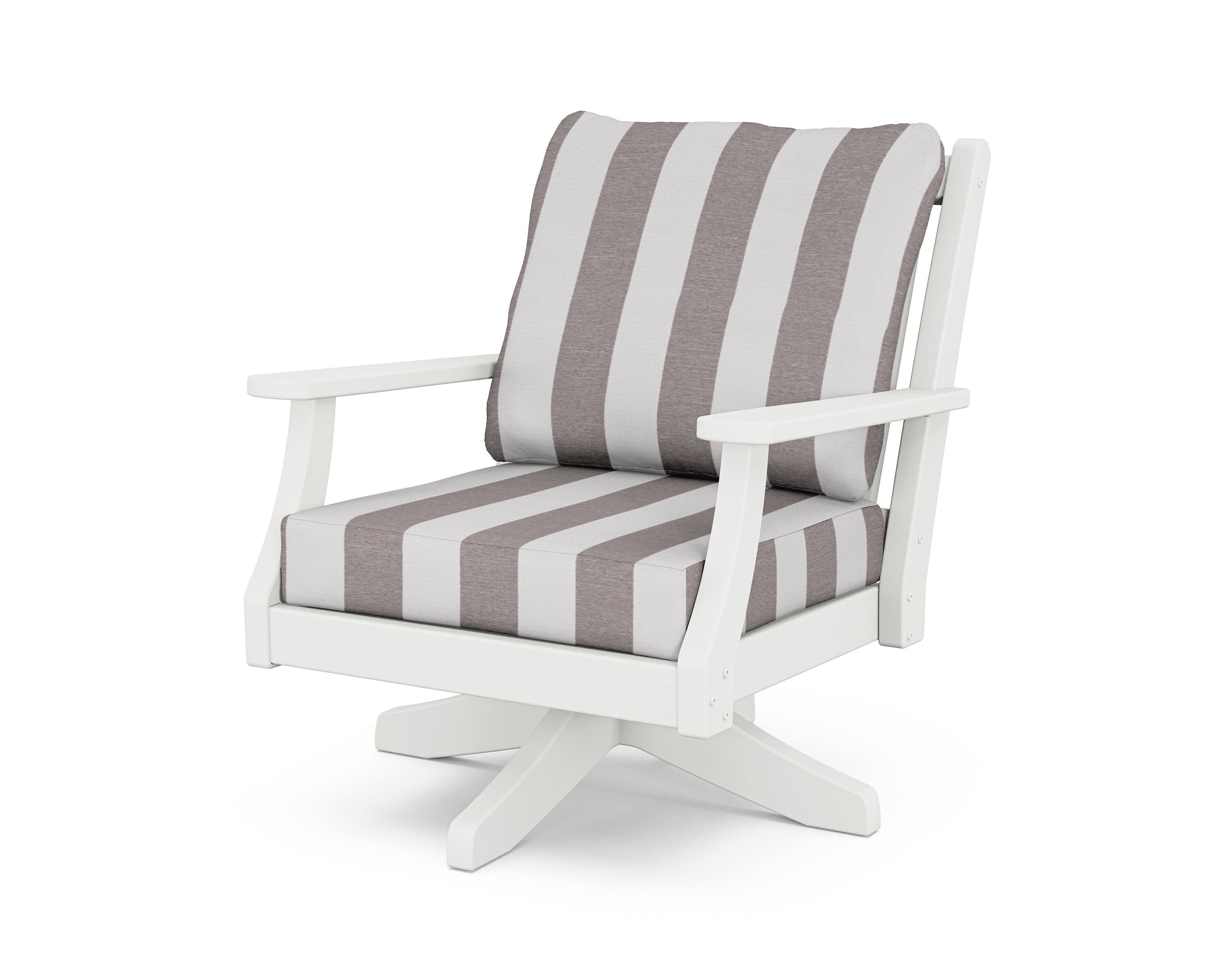 Country Living Wovendale Deep Seating Swivel Chair in White / Cabana Stripe Grey Mist
