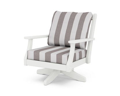 Country Living Wovendale Deep Seating Swivel Chair in White / Cabana Stripe Grey Mist