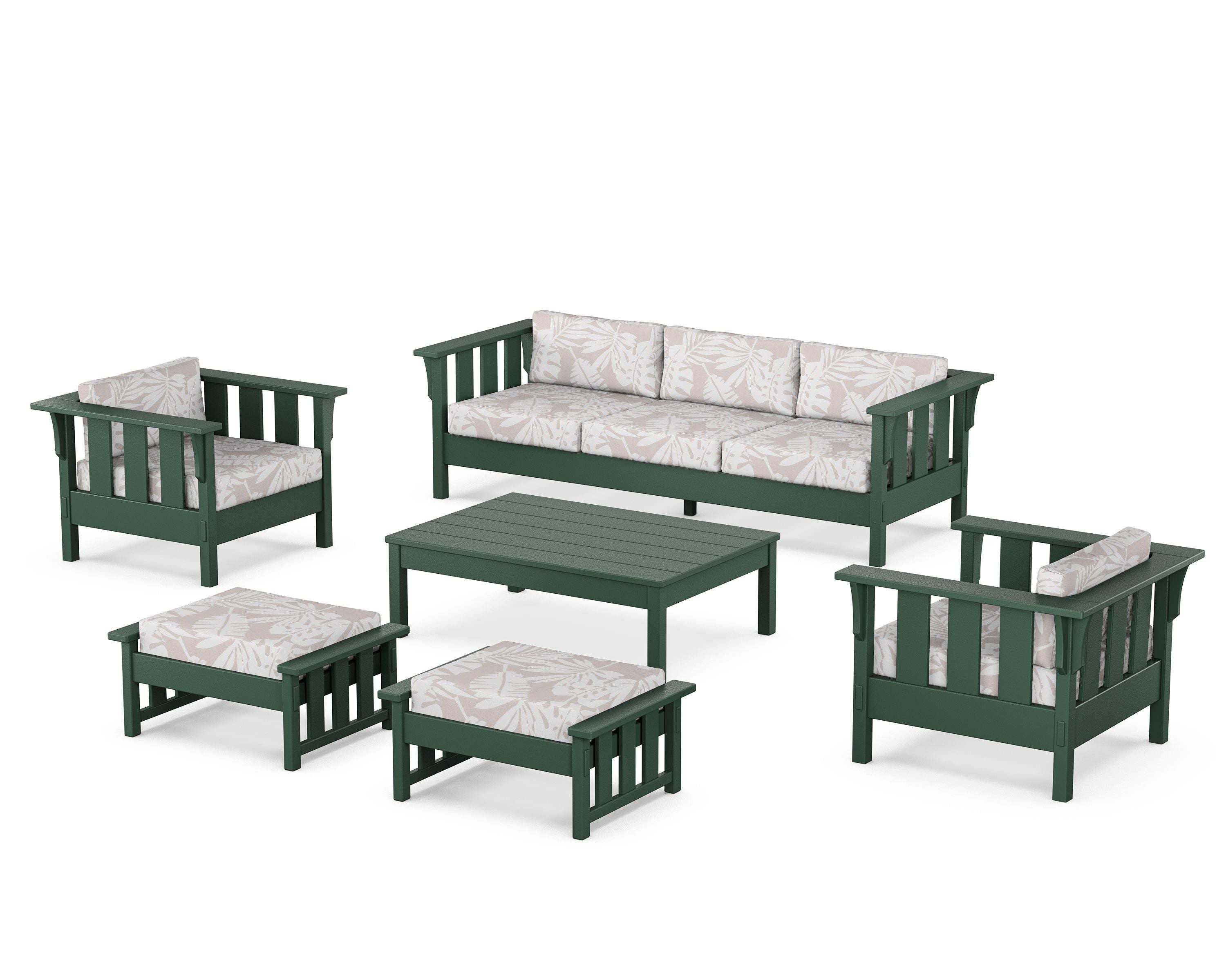 Martha Stewart by POLYWOOD® Acadia 6-Piece Lounge Sofa Set in Green / Leaf Dune Burlap