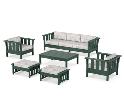 Martha Stewart by POLYWOOD® Acadia 6-Piece Lounge Sofa Set in Green / Leaf Dune Burlap