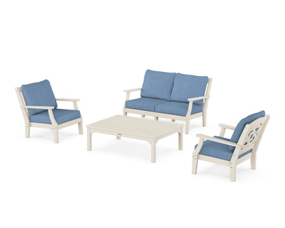 Martha Stewart by POLYWOOD® Chinoiserie 4-Piece Deep Seating Set with Loveseat in Sand / Sky Blue