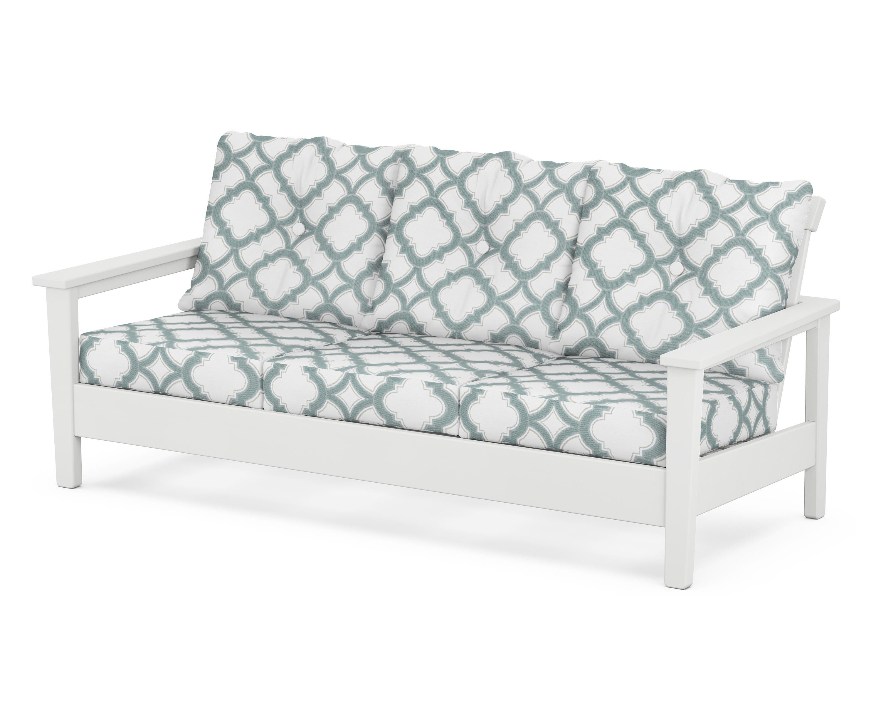 POLYWOOD® Prescott Deep Seating Sofa in White / Trellis Glacier Spa