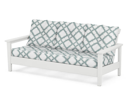 POLYWOOD® Prescott Deep Seating Sofa in White / Trellis Glacier Spa