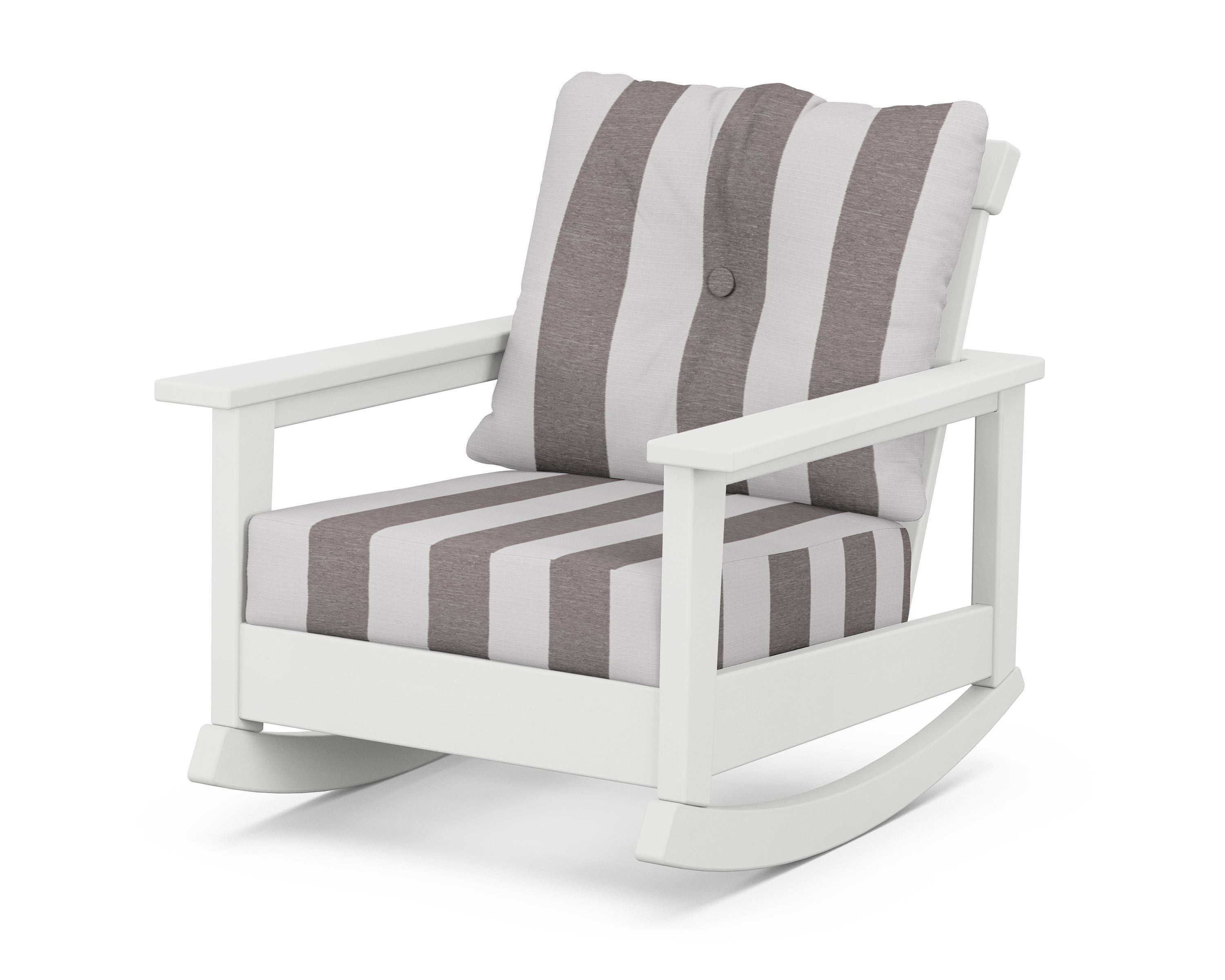 POLYWOOD® Prescott Deep Seating Rocking Chair in White / Cabana Stripe Grey Mist