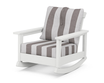 POLYWOOD® Prescott Deep Seating Rocking Chair in White / Cabana Stripe Grey Mist