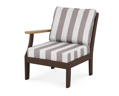 POLYWOOD® Braxton Modular Left Arm Chair in Mahogany / Natural / Cabana Stripe Grey Mist