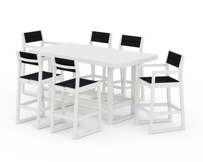 POLYWOOD® EDGE Sling 7-Piece Bar Table Set in White / Black Sling