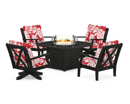 POLYWOOD® Braxton 5-Piece Deep Seating Set with Fire Table in Black / Leaf Crimson