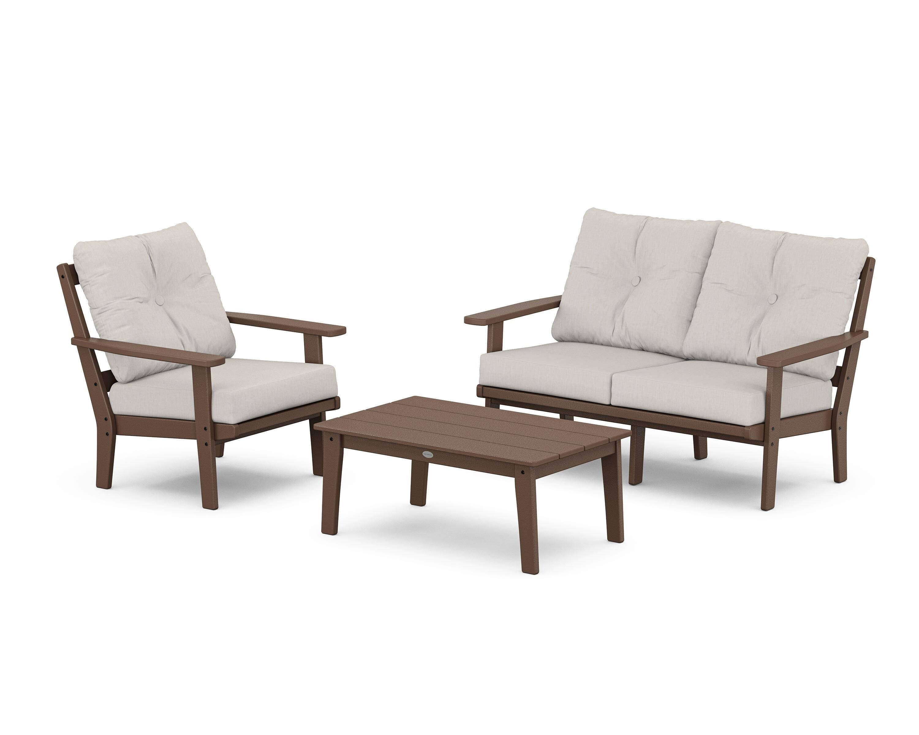 POLYWOOD® Oxford 3-Piece Deep Seating Set with Loveseat in Mahogany / Cast Ash