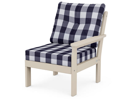 POLYWOOD® Vineyard Modular Right Arm Chair in Sand / Buffalo Plaid Navy
