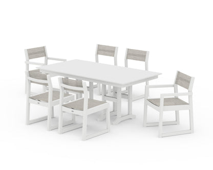 POLYWOOD® EDGE Sling 7-Piece Farmhouse Dining Set in White / Birch Sling