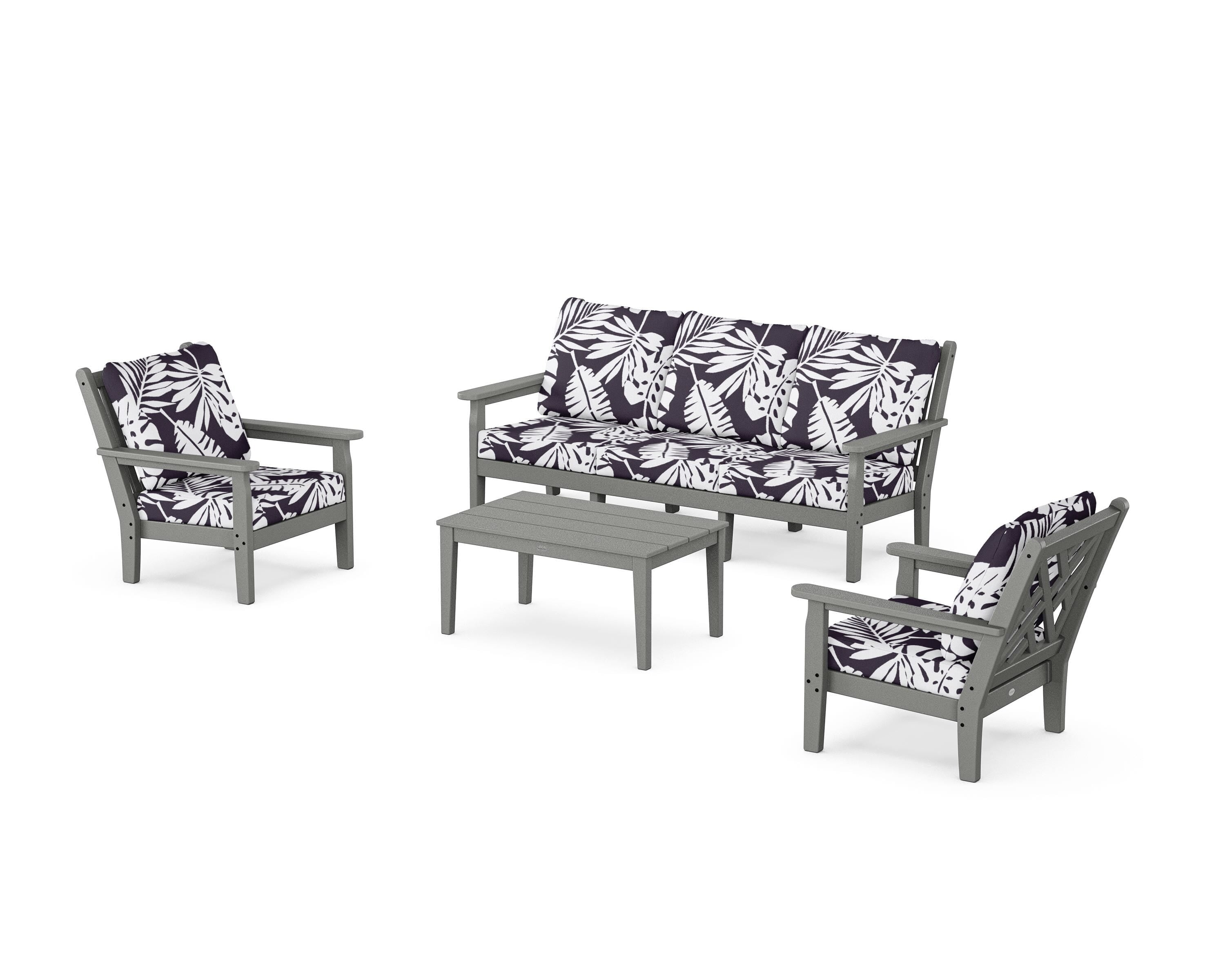 POLYWOOD® Chippendale 4-Piece Deep Seating Set with Sofa in Slate Grey / Leaf Navy